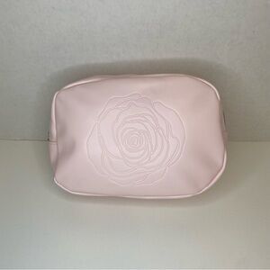 Lancôme Pink Floral Embossed Cosmetic Makeup Bag Elegant Travel Pouch